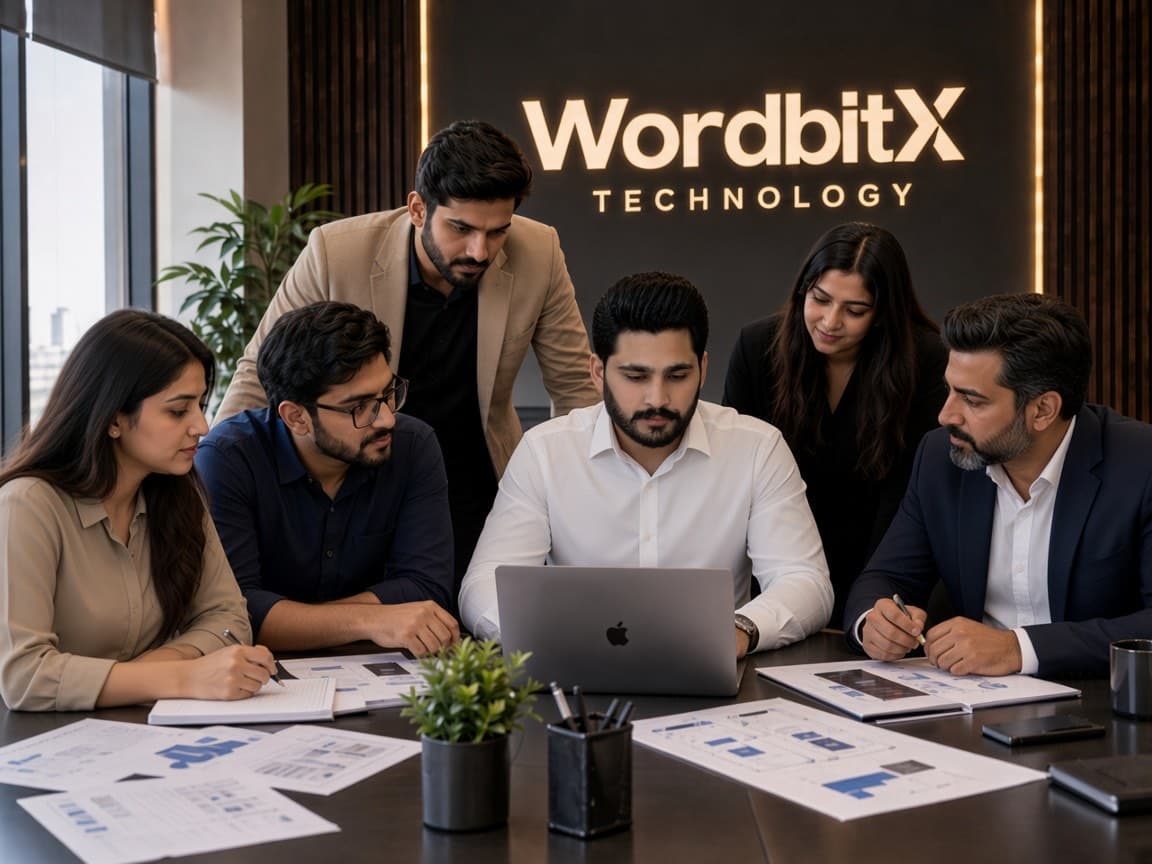 WordbitX CEO with the team in the studio